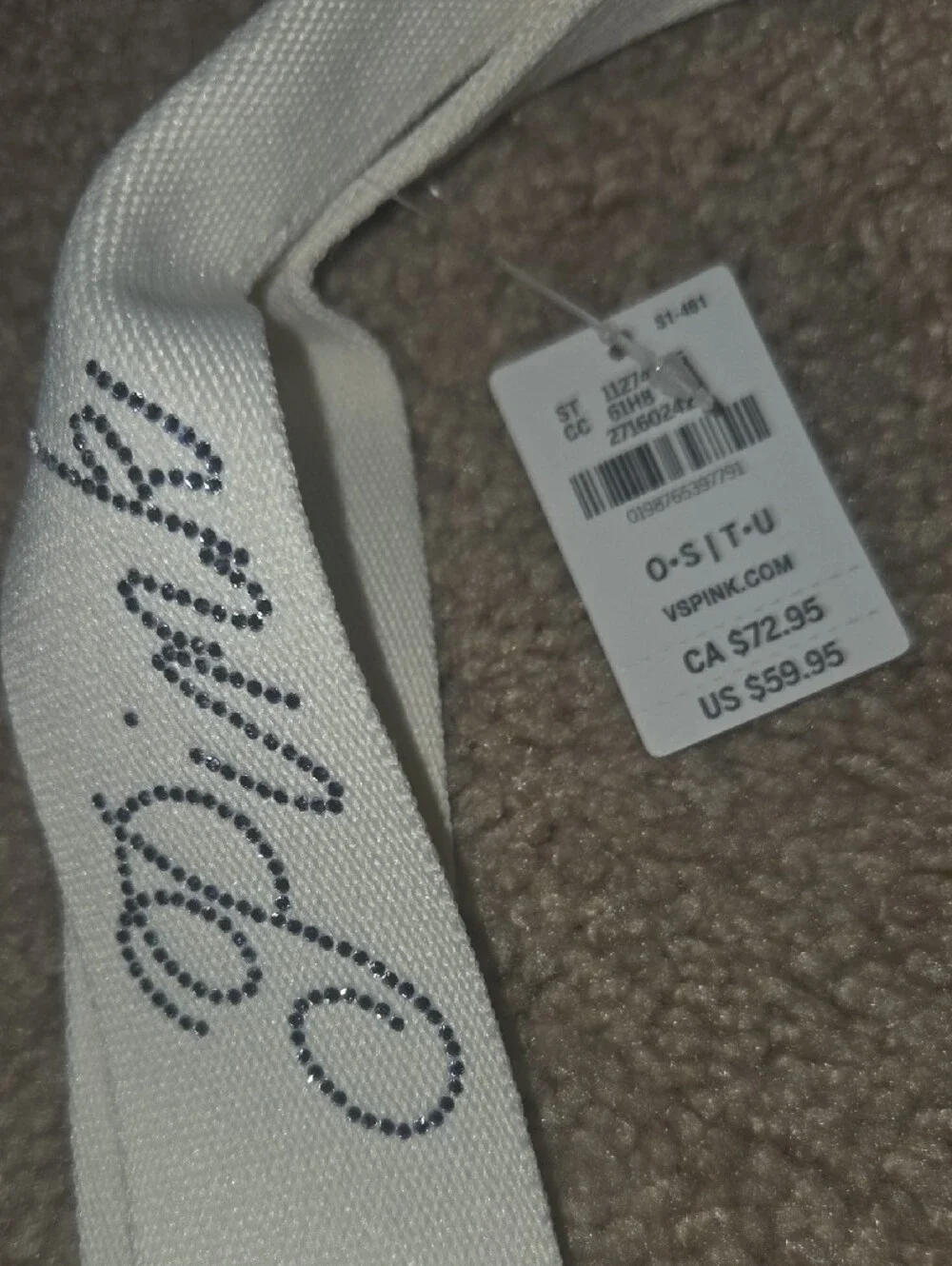 PINK Victoria's Secret White Perforated Tote with Branded Ribbon Straps - Picture 3 of 4